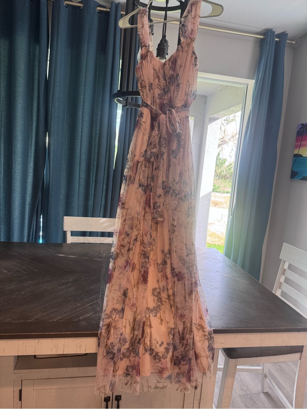 Romantic Pink Floral Sleeveless Maxi Dress with Tie Waist